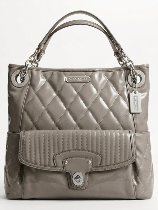 Coach Handbags - Coach Quilted Patent Leather Tote in Taupe Gray